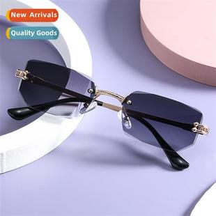 17354 polygal cut edge rimless sunglasses women fashi glasse