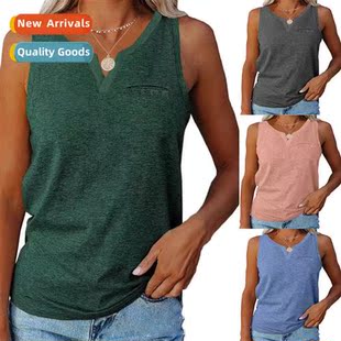 undershirt casual summer loose new pockets Spring neck