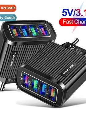 4USB Cell Phe Charging Head an Stard US Stard Travel Charger