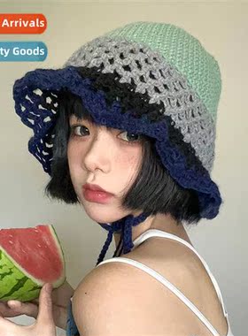 Atmosphere good thing/tie crochet hollow knted bucket hat fi