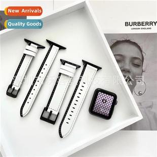 patchwork leather strap 适用Apple watch8 white apple black