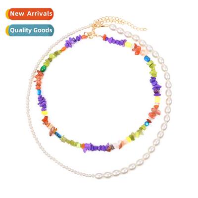 New double layer turquoise necklace spliced pearl collarbe c