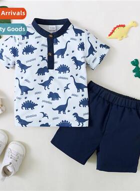 Boys spring  autumn  2023 new n dinosaur print short-sleeved
