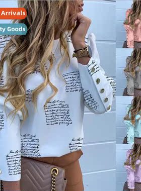 New Womens Butt Lg Sleeve Printed Shirt Top