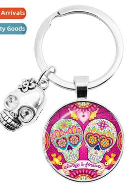 Mexican Candy Skull Time Gemste Keychain Pendant Accessory