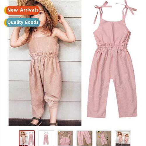 Model 2023ING Girls Pink Halter Jumpsu Girls Ha Pants