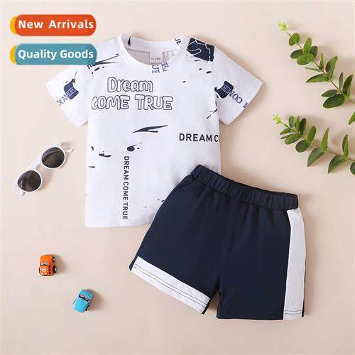 Boys spring  autumn  2023 new n letters printed top + solid