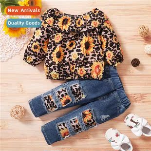2021 new sleeved spring printed fall sunflower Girls