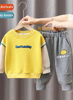 Childrens new spring  fall lg-sleeved two- boy baby round ne