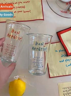 South Korea French letters printed glass water cup ins style