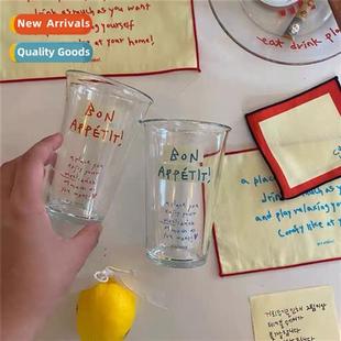 letters printed ins Korea style cup French water South glass