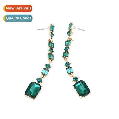 design   geometric inlaid green rhineste earrings retro pers