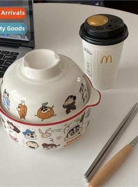 Ins style cute carto instant noodle bowl wh cover large capa