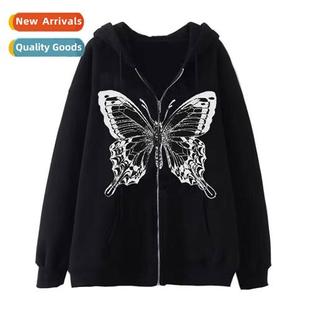 Dark Hip Hop Gothic Harajuku Y2k Butterfly Zipper Hoodie Men