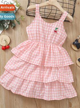 Girls spring  fall  2021 new n sleeveless halter cherry embr