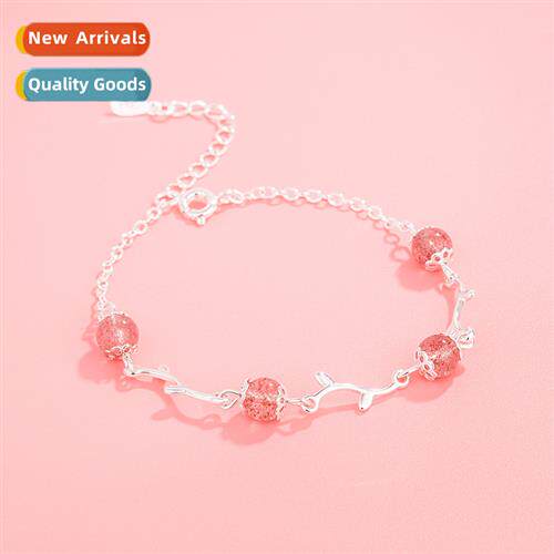 n silver-plated natural strawberry crystal bracelet female f