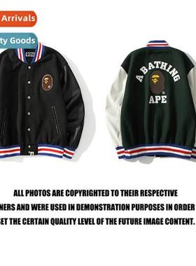 Japanese tide shark ape head embroidery tweed colorblocking