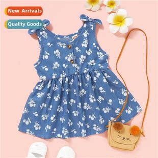2021 new flowers spring prin denim fall sleeveless Girls