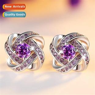 leaf clover diamd amethyst fou inlaid four female earrings