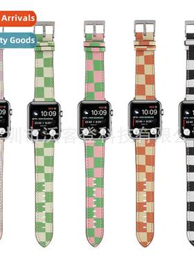 适用Apple Apple Watch876SE54321 Plaid Vintage Floral Leather