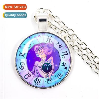 Luminous 12 Zodiac Signs Crescent Mo Pendant Necklace Galaxy