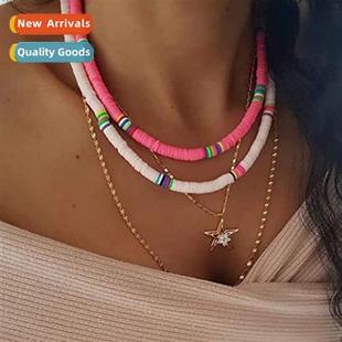 Bohemian short necklace handmade round  6mm mixed color st c