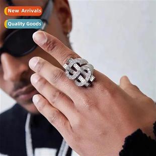 finger HIPHOP zircia full ring sign dollar hollow hop hip