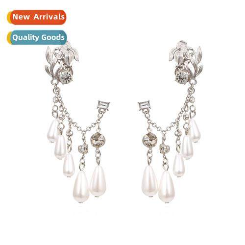 retro alloy diamds floral leaf earrings exaggerated lg parag