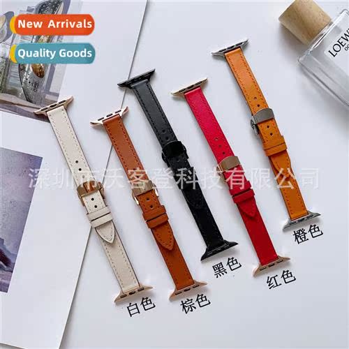 适用apple pointed tail butterfly buckle leather strap apple