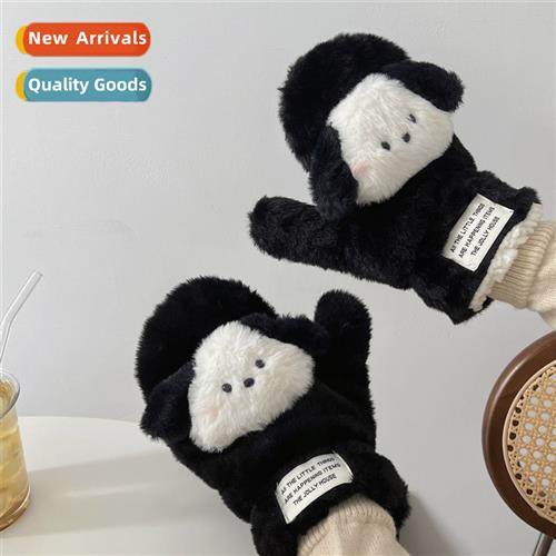 Ins wind three-dimensial puppy plush gloves winter warm thic
