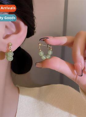 Chinese vintage imati green  field jade earrings female ligh