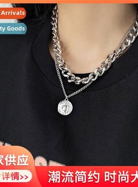 ins cool style vintage collarbe chain metal stacking necklac