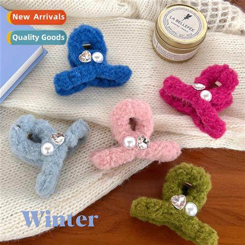2023 new fall  winter plush pearl rhineste scratch clip temp