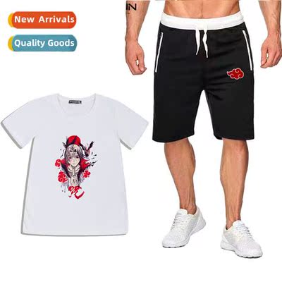 Naruto cott short-sleeved shorts su men  women summer Japane