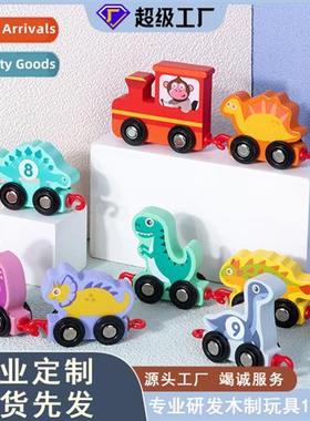 Wooden magnetic dinosaur train blocks assembled early educat