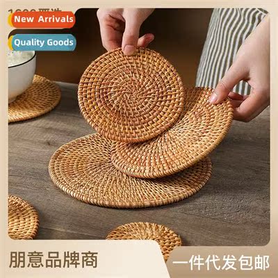 Rattan heat insulating mat household anti-scald pot mat bowl
