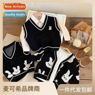 spring new knted coll undershirt cardigan rabb Boys nativy