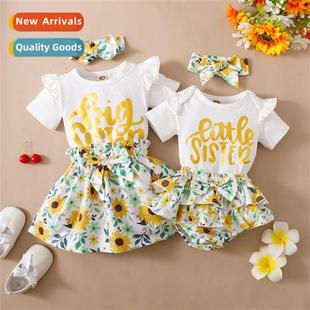 print fall top sleeved short letter new 2022 spring Girls