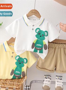 Boys summer su su 2023 new childrens clothing summer placket