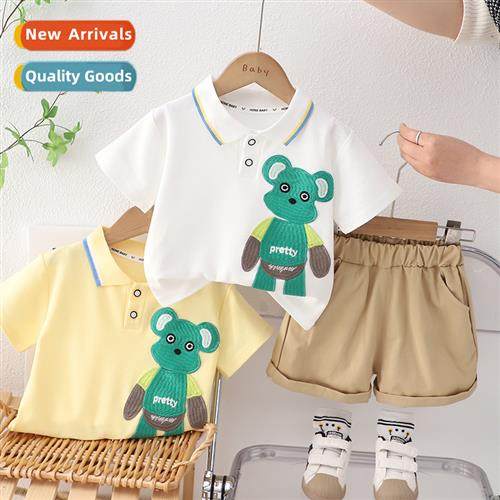 Boys summer su su 2023 new childrens clothing summer placket