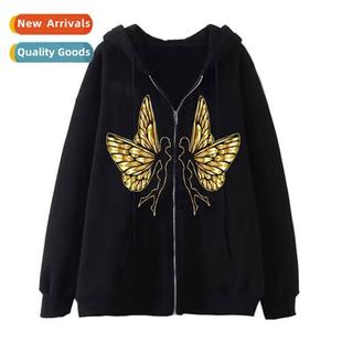 Dark Hip Hop Gothic Harajuku Y2k Butterfly Zipper Hoodie Men