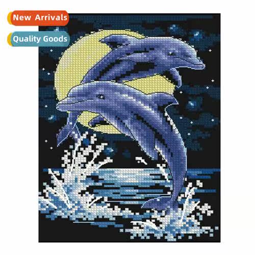 Simple hmade thread embroidery full embroidery dolphin under