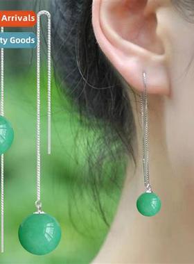 Vintage copper plated S925 silver natural dgling jade ear wi
