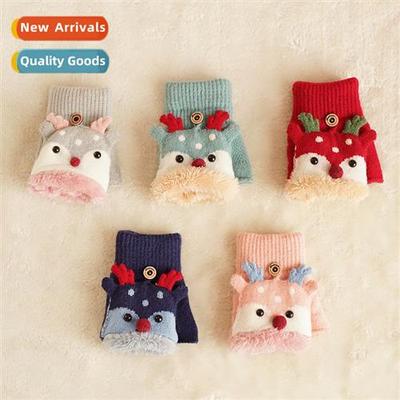 Winter childrens warm gloves flip half finger dual-use wring