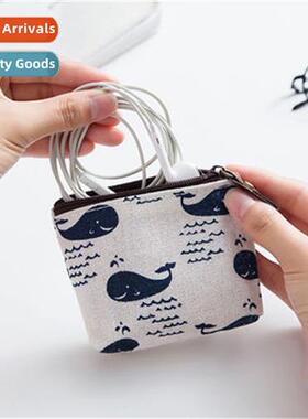 Scinavian style hbag whale  coin purse coin purse cott linen