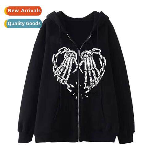 Dark wind hip-hop gothic Harajuku Y2k skelet zipper hoodie m