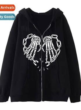 Dark wind hip-hop gothic Harajuku Y2k skelet zipper hoodie m