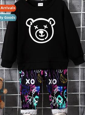 Boys spring  fall  2023 new n bear print lg-sleeved top + pr