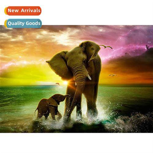 New Elephant Seaside Water Scenery Diamd Painting Modern Liv