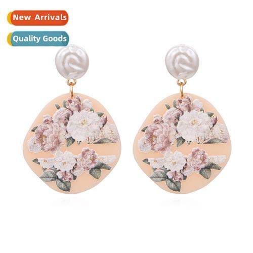 Korean style simple versatile acrylic printed earrings    te